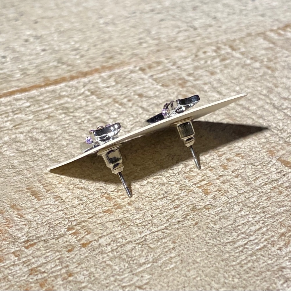 3 for $15 Sitting Cat Purple Rhinestone Earrings - Picture 3 of 4